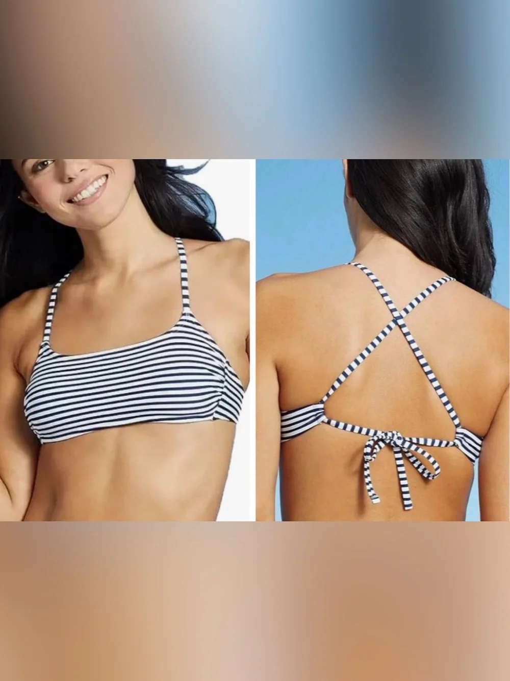 NWT Xhilaration Striped Cross Back Bandeau Bikini Top - Picture 1 of 4